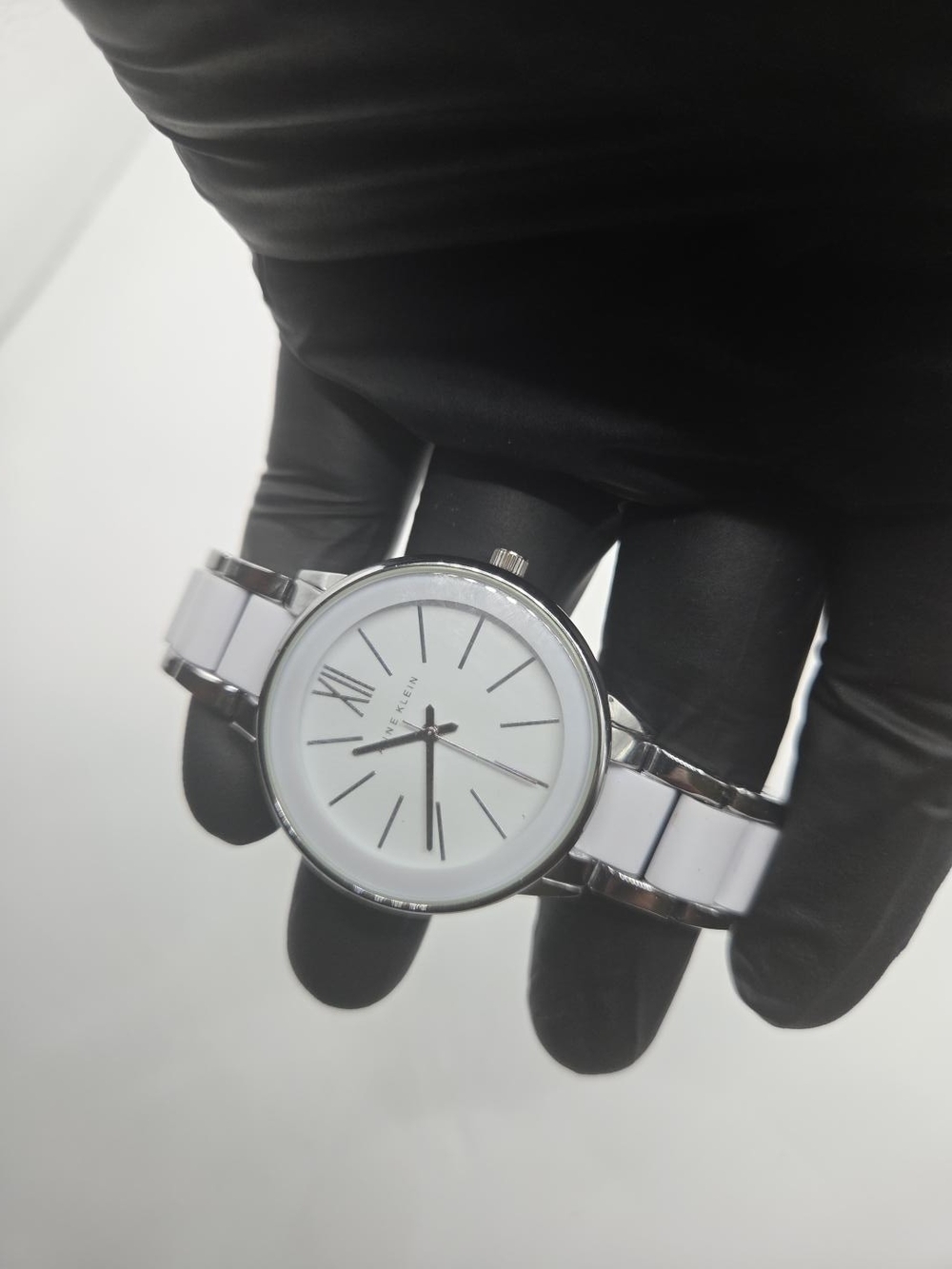 Anne Klein Women’s Silver & White Ceramic Style Quartz Watch